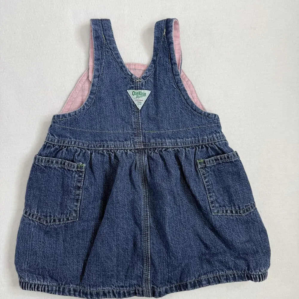 OshKosh B'gosh Overall Dress Girls 12M Vestbak Blue Denim Jumper Pockets Casual